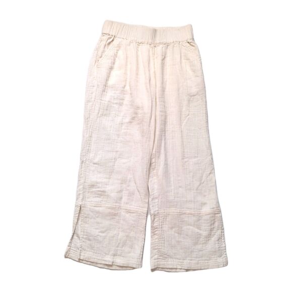 Pact Pants - Pact Double Gauze Organic Cotton Wide Leg Pants Split Hem Cream Pockets Womens M
